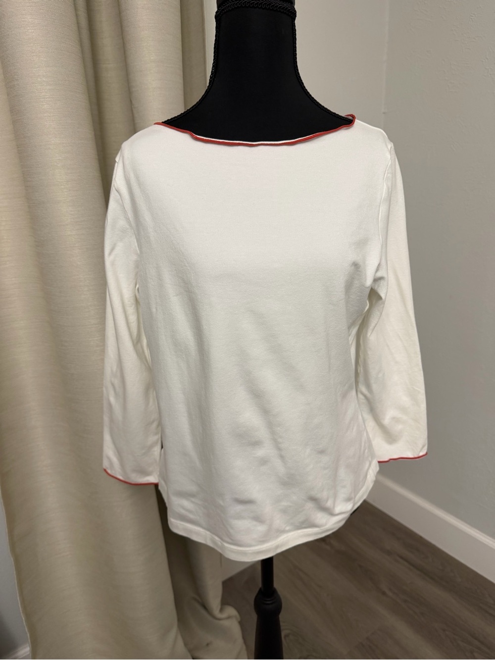 LOFT White Boatneck Top with Red Trim